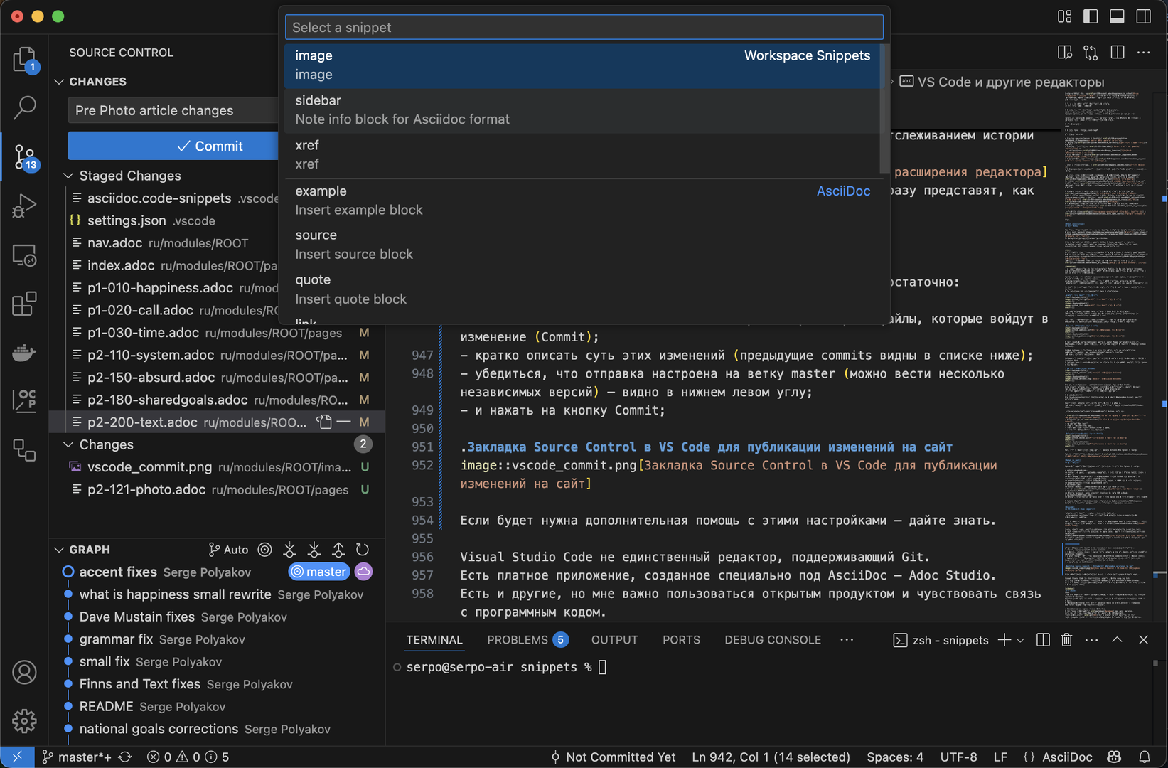 Закладка Source Control в VS Code для публикации изменений